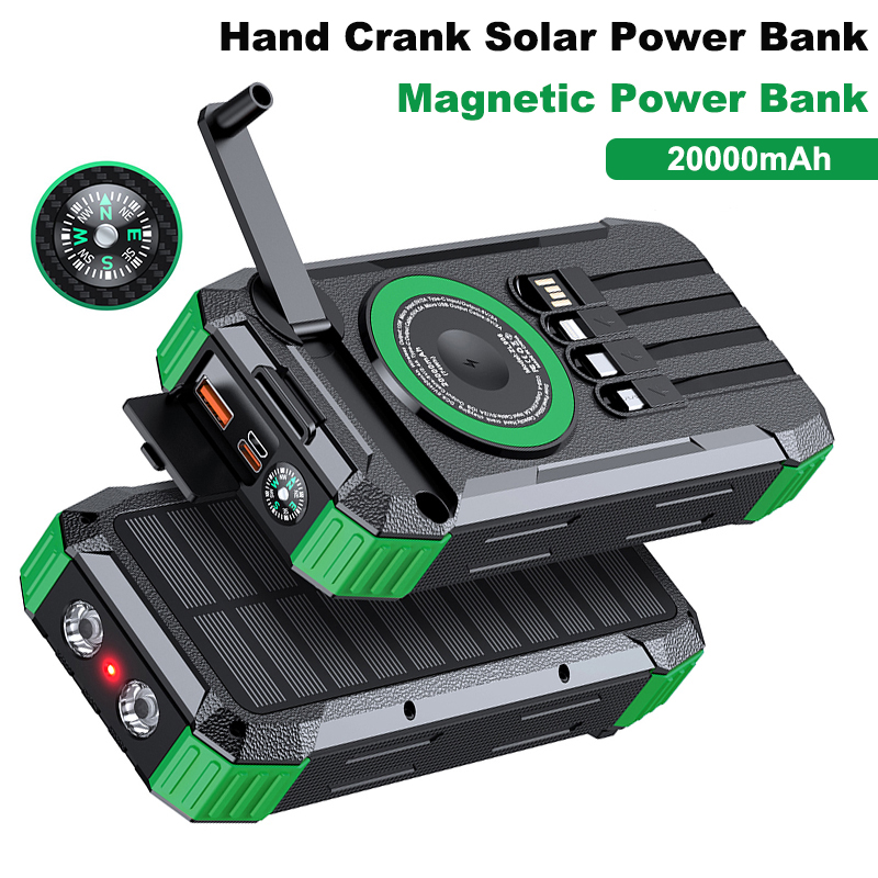 Solar Charger Panel Foldable - 20000mAh Hand Crank Solar Power Bank