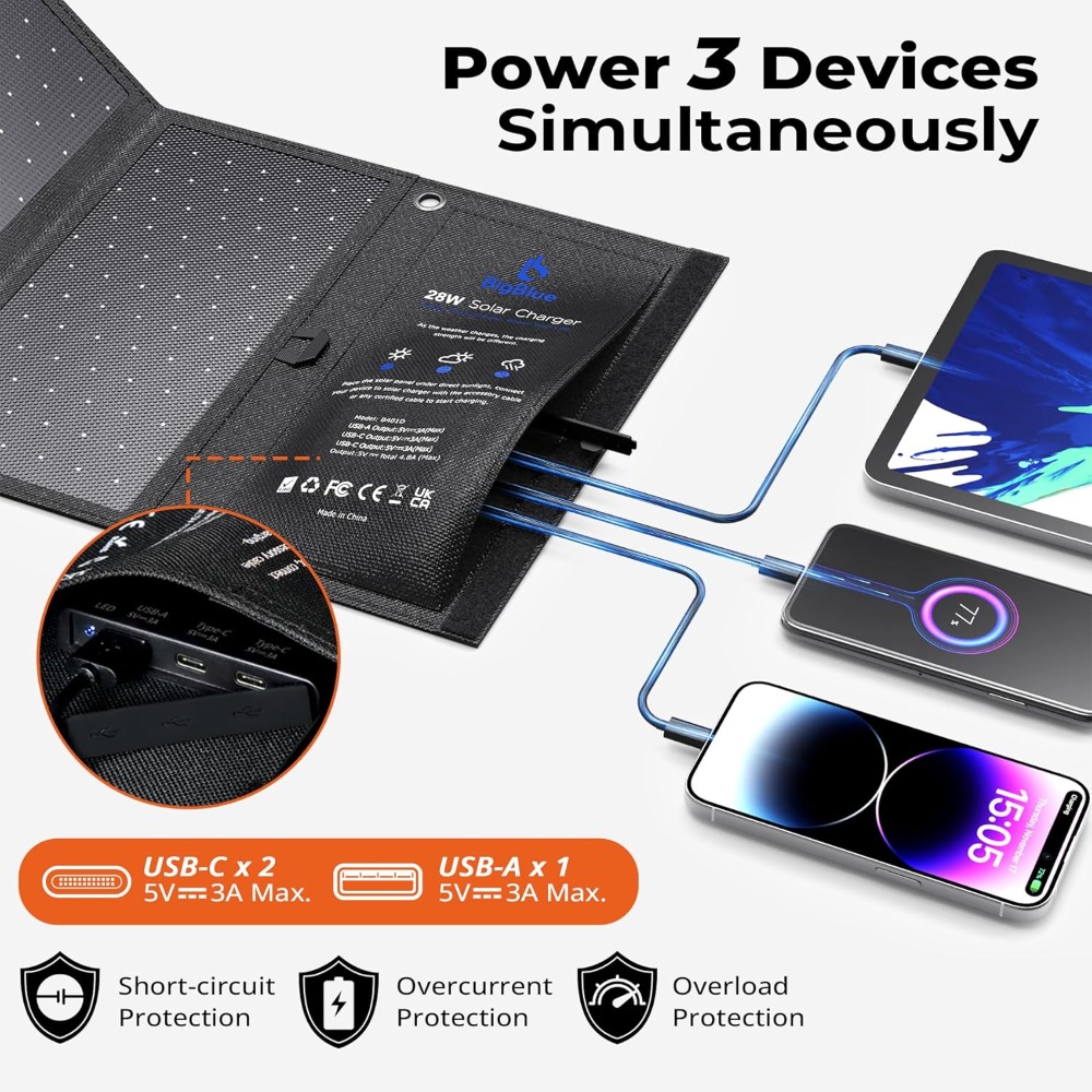 3 USB Ports 28W Solar Charger( - огляд і ціна Solar Charger Panel Foldable